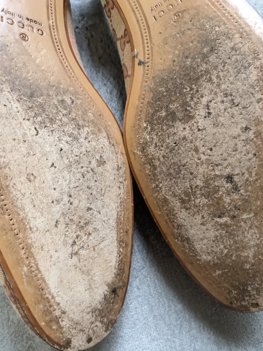 Gucci Men’s Beige GG Canvas Horsebit Loafers US 10.5 Monogram Logo GG Brown